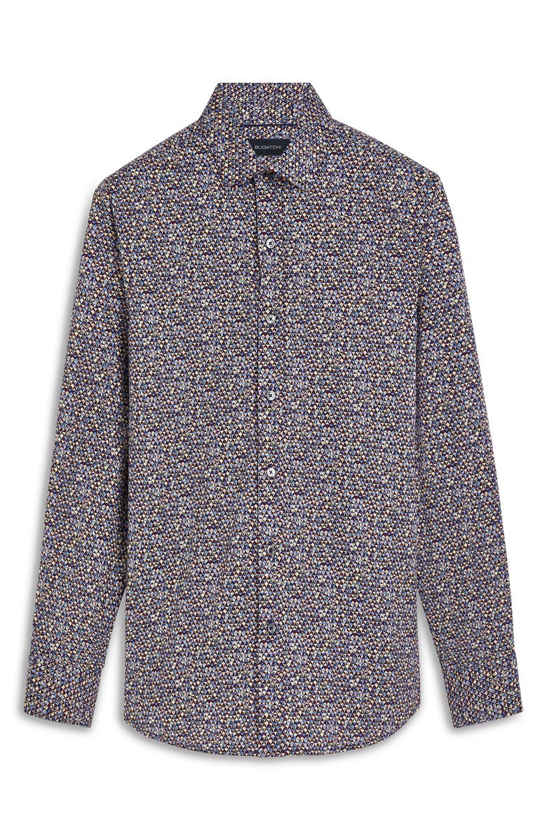 Bugatchi Julian Shaped Fit Geo Print Stretch Cotton Button-Up Shirt, Alternate, color,