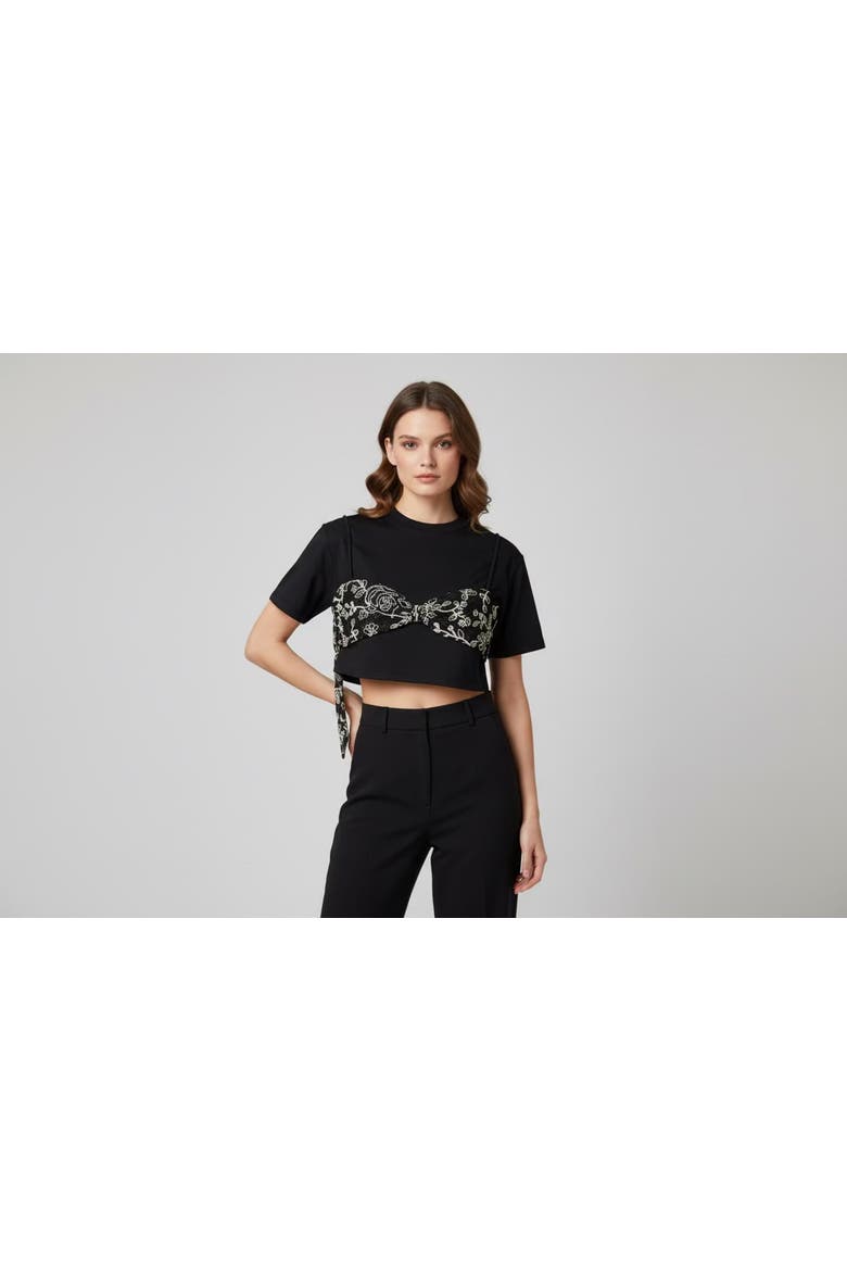 Cropped Lace Bikini T-shirt, Main, color, Black