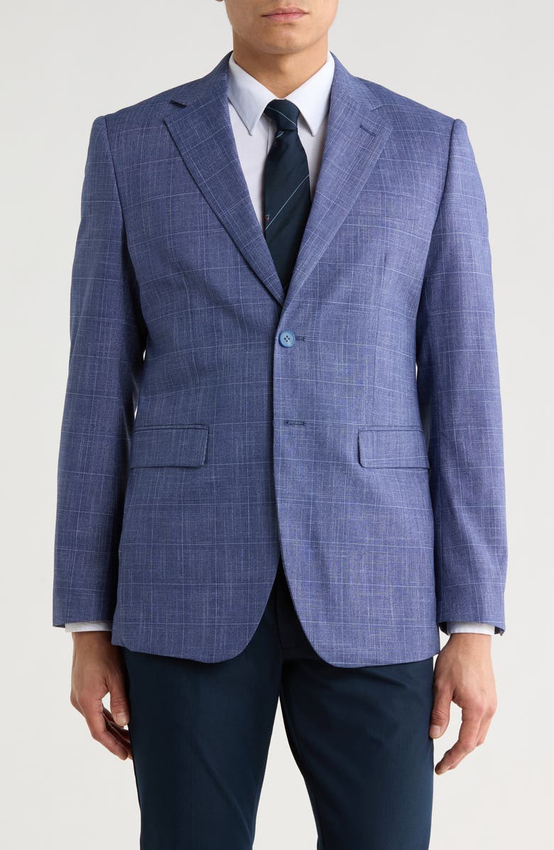 Tahari Slim Fit Tonal Windowpane Plaid Blazer, Main, color, Navy