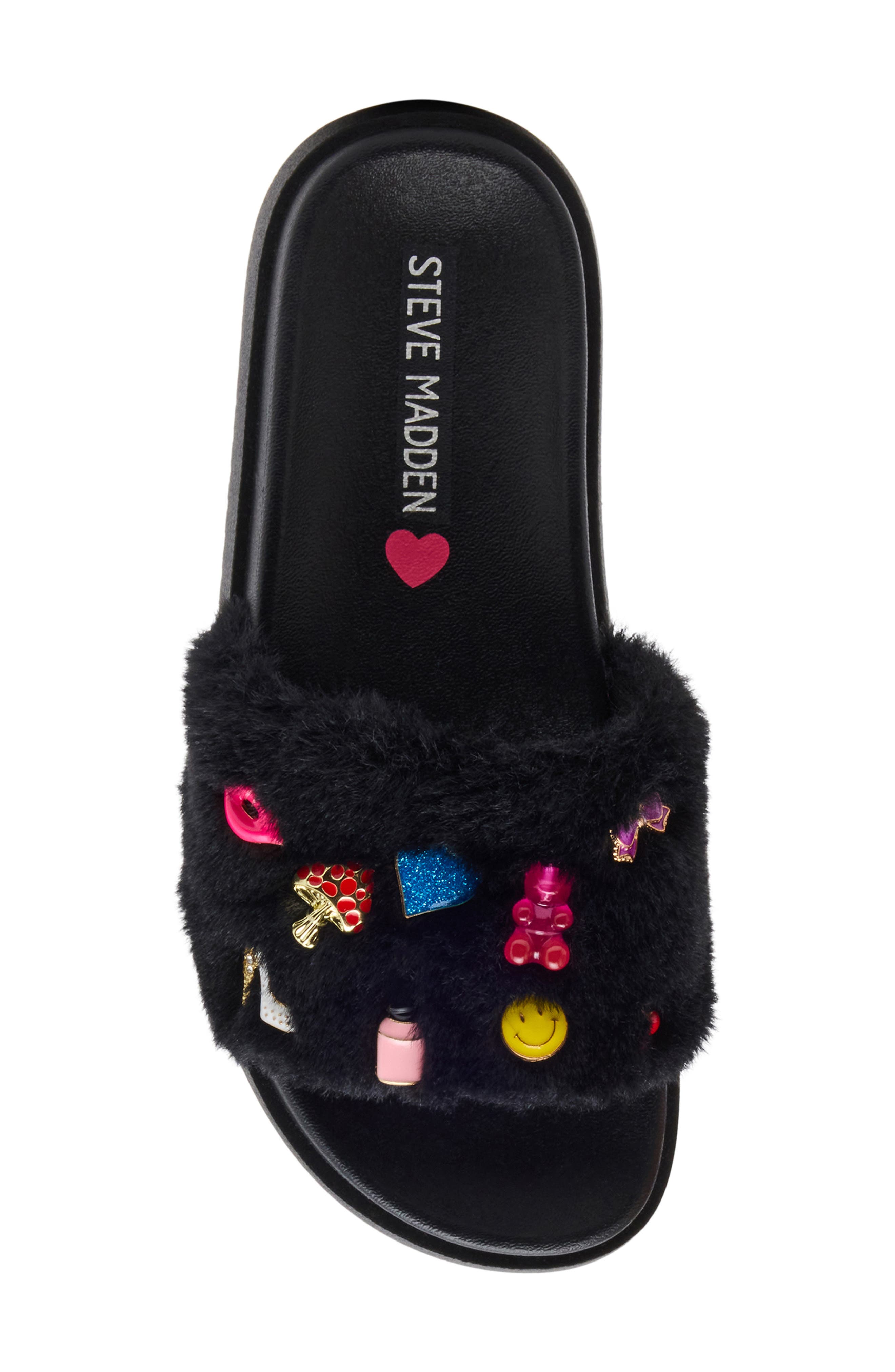 Kids' JDUMBO-R Faux Fur Slide Sandal, Alternate, color, BLACK