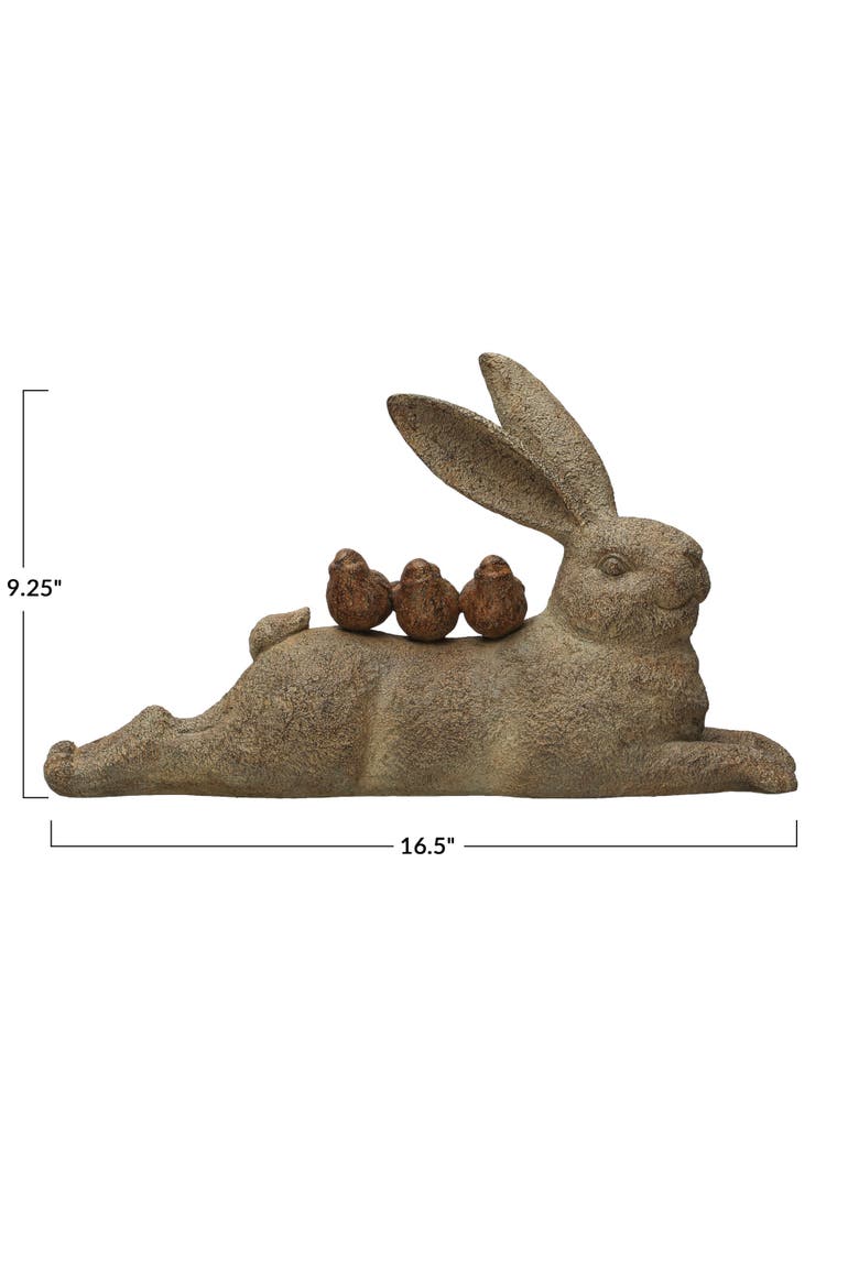 Decorative Resting Rabbit with Birds Figurine, Brown, Alternate, color, Brown