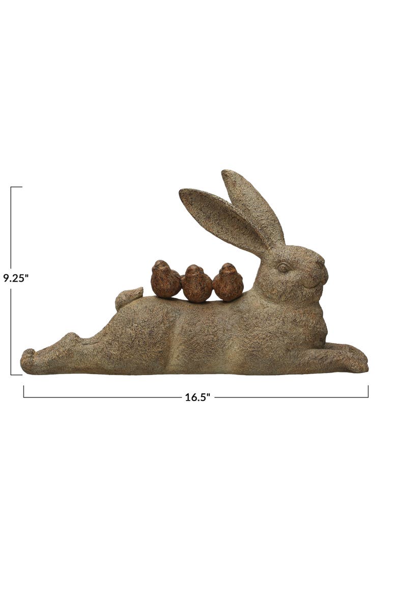 Storied Home Decorative Resting Rabbit with Birds Figurine, Brown, Alternate, color, Brown