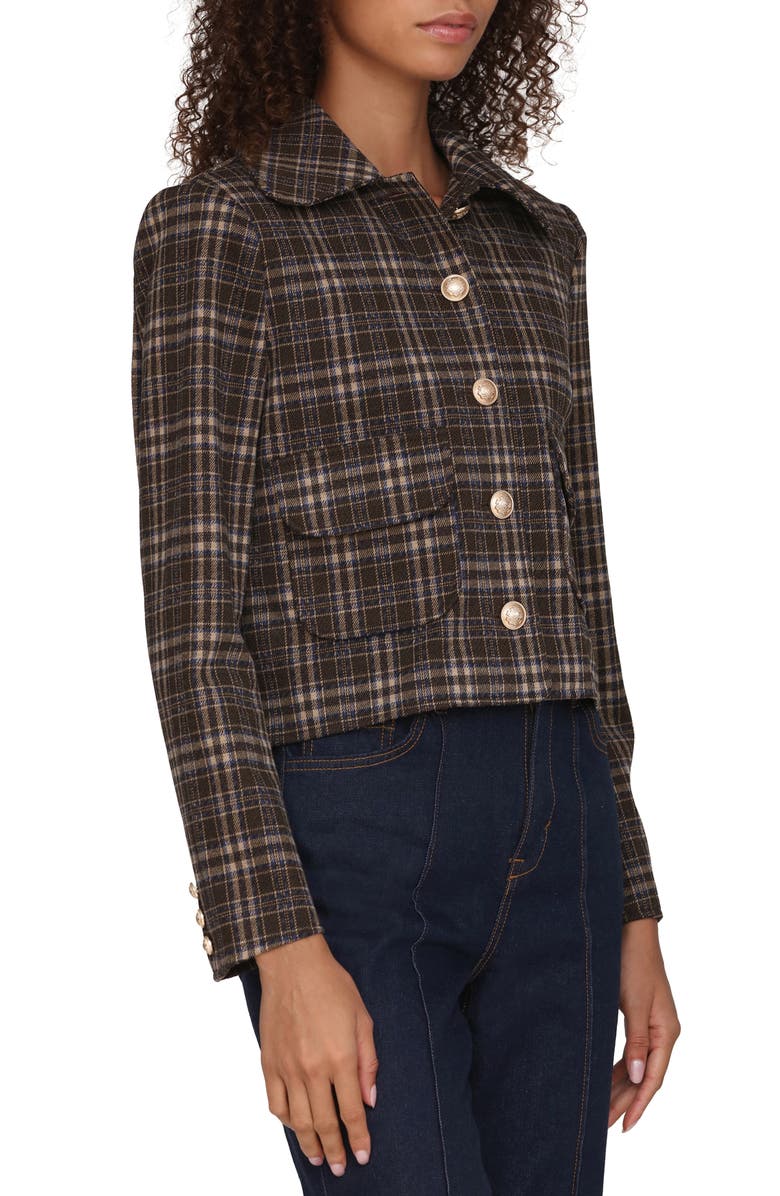 Bagatelle Plaid Crop Jacket, Alternate, color, Dark Brown Sand Plaid
