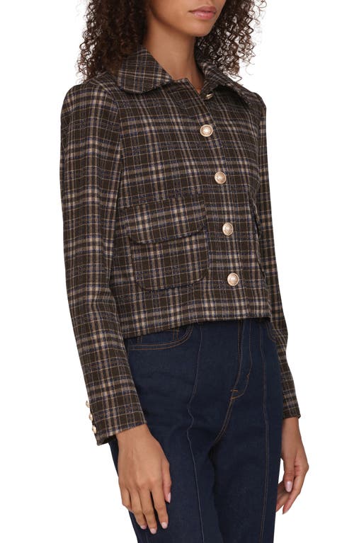 Bagatelle Plaid Crop Jacket In Brown