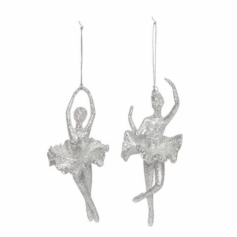 White Silver Shimmer Ballerina Christmas Tree Ornaments Assortment of 2
