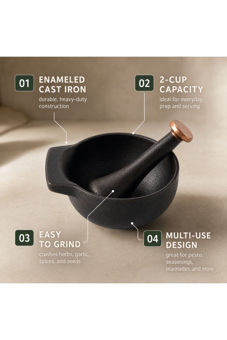 Nori Cast Iron Mortar & Pestle Set, 2-Cup, Alternate, color, Black