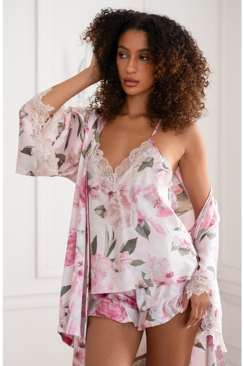 Jovie Lace Trim Satin Short Pajamas, Alternate, color, ROSEWATER