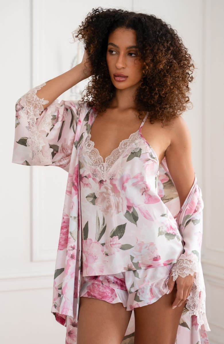 In Bloom by Jonquil Jovie Lace Trim Satin Short Pajamas, Alternate, color, 