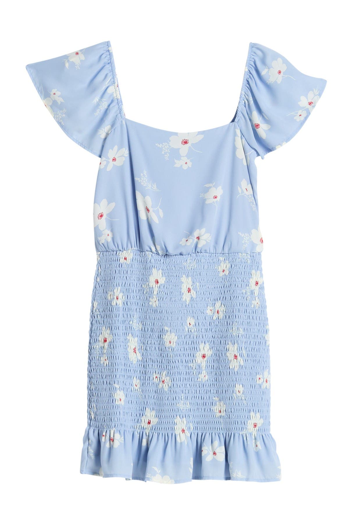 Row A Flutter Sleeve Floral Print Smocked Bottom Dress (Women ...