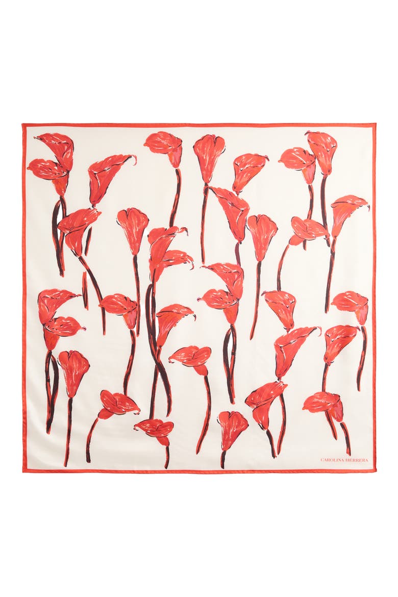 Calla Lily Print Twill Square Scarf, Main, color, CERAMIC MULTI