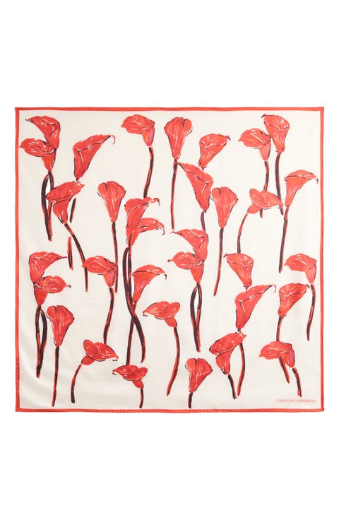 Calla Lily Print Twill Square Scarf