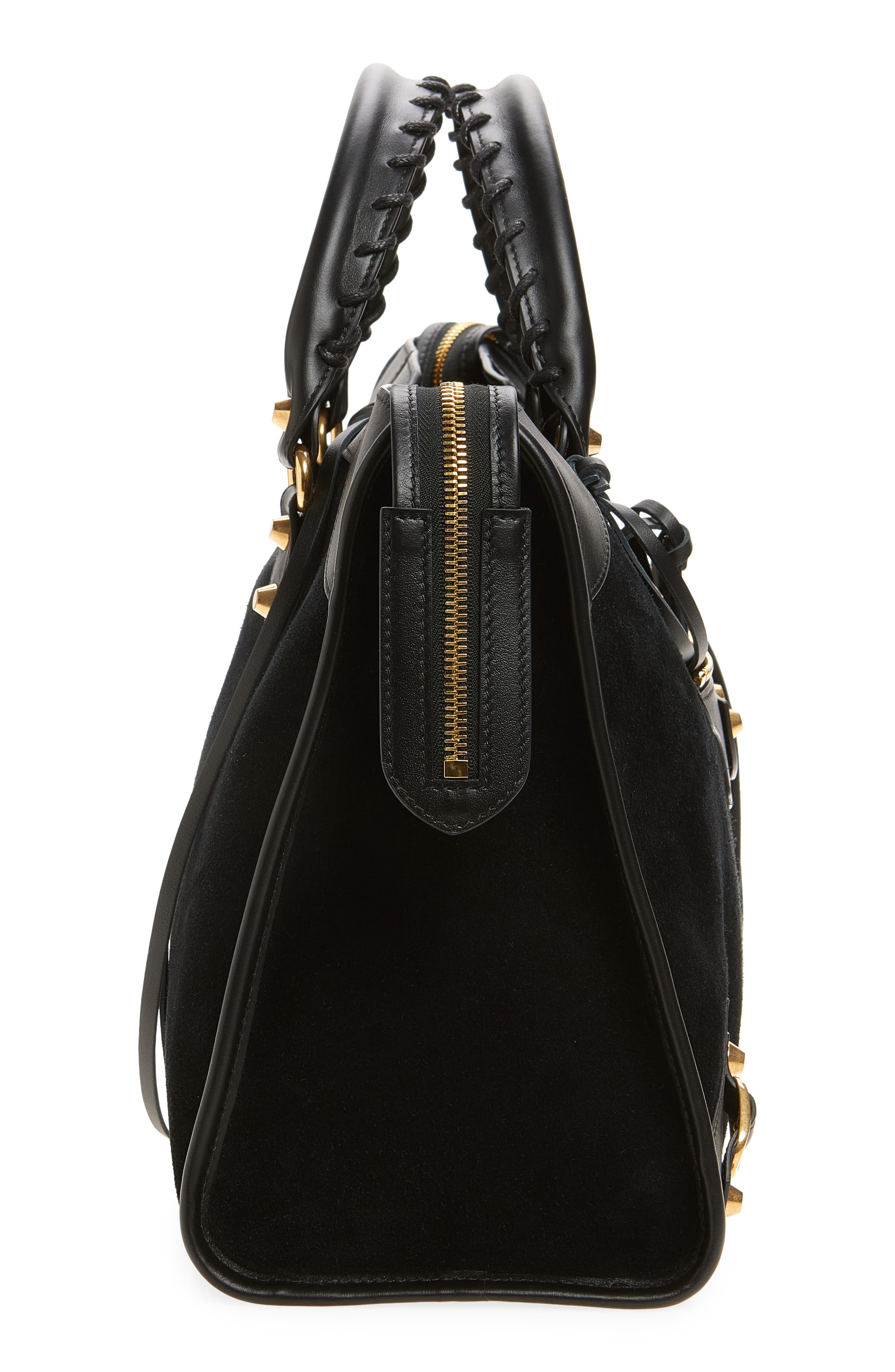 Balenciaga Medium Le City Suede Satchel, Alternate, color, 1000 Black