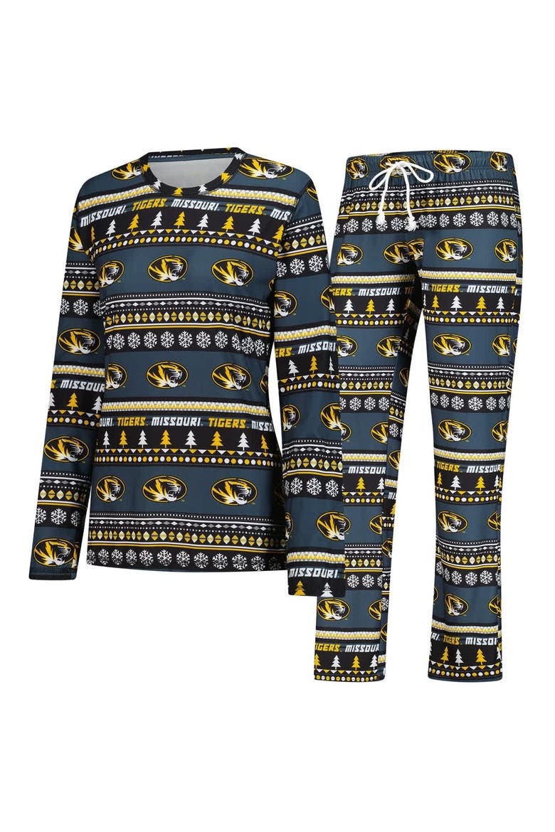 Women's Concepts Sport Black Missouri Tigers Ugly Sweater Holiday Long Sleeve Top & Pants Sleep Set, Main, color, Black
