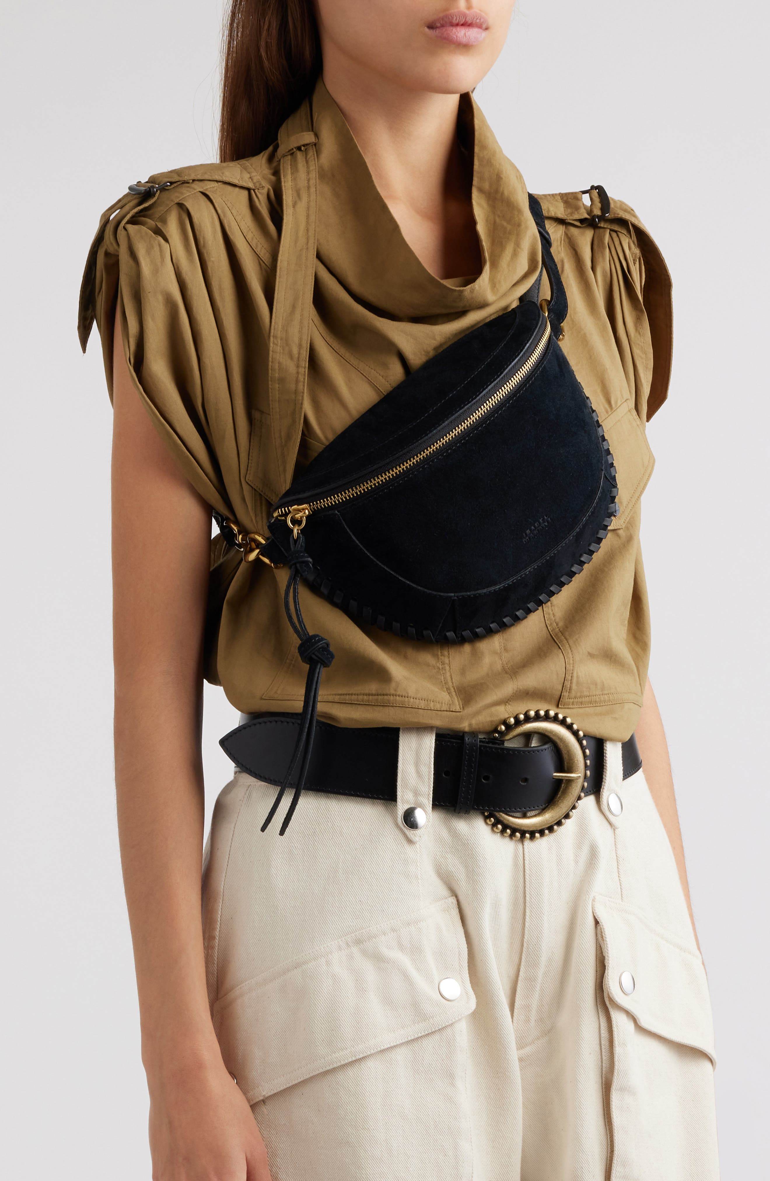 Isabel Marant Skano Suede Crossbody Bag, Alternate, color, Black