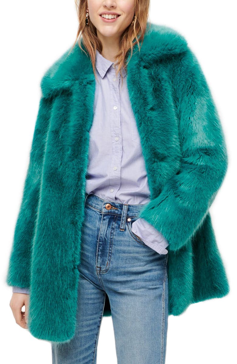 J.Crew Collection Faux Fur Coat, Main, color,