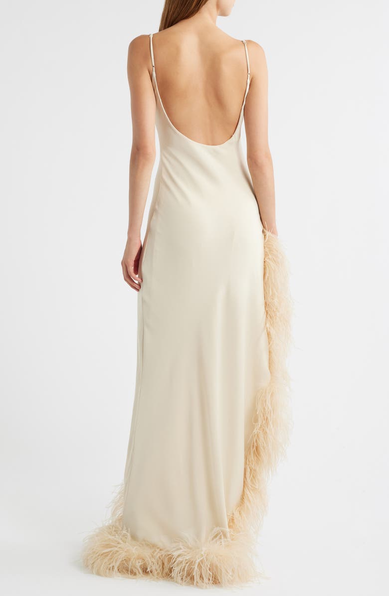 Delfi Collective Jacqueline Feather Slit Gown, Alternate, color, Ivory
