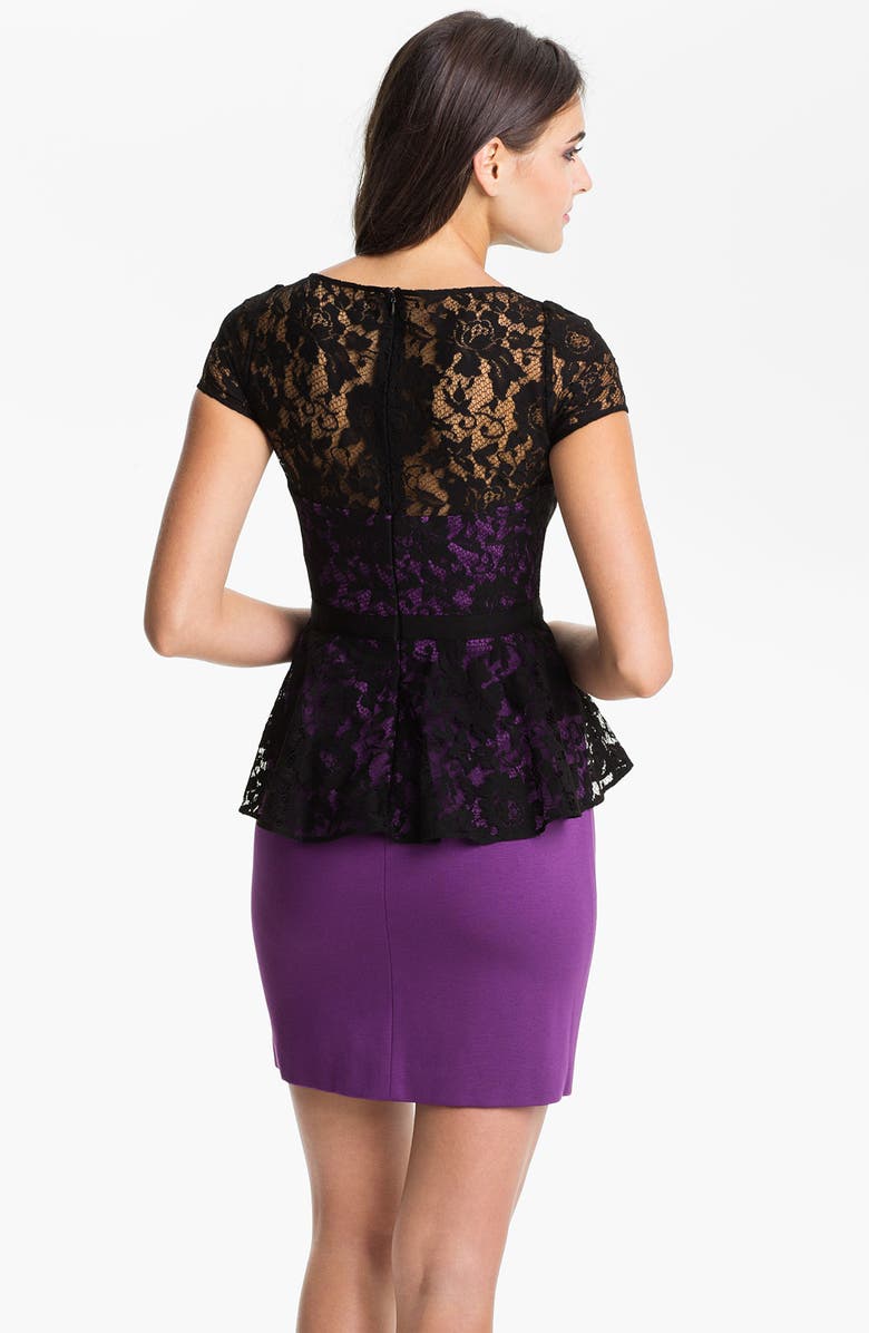 Donna Morgan Lace Overlay Peplum Dress, Alternate, color,