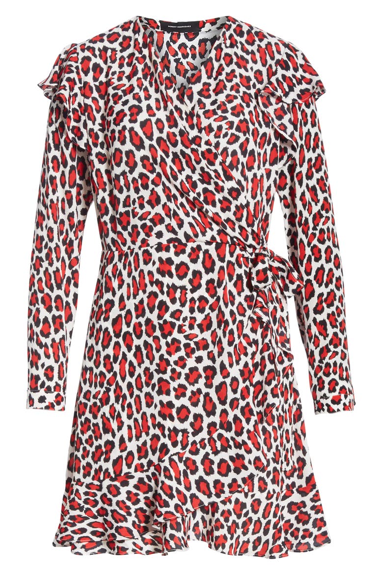 Lena Leopard Print Faux Wrap Dress, Alternate, color, RED LEOPARD