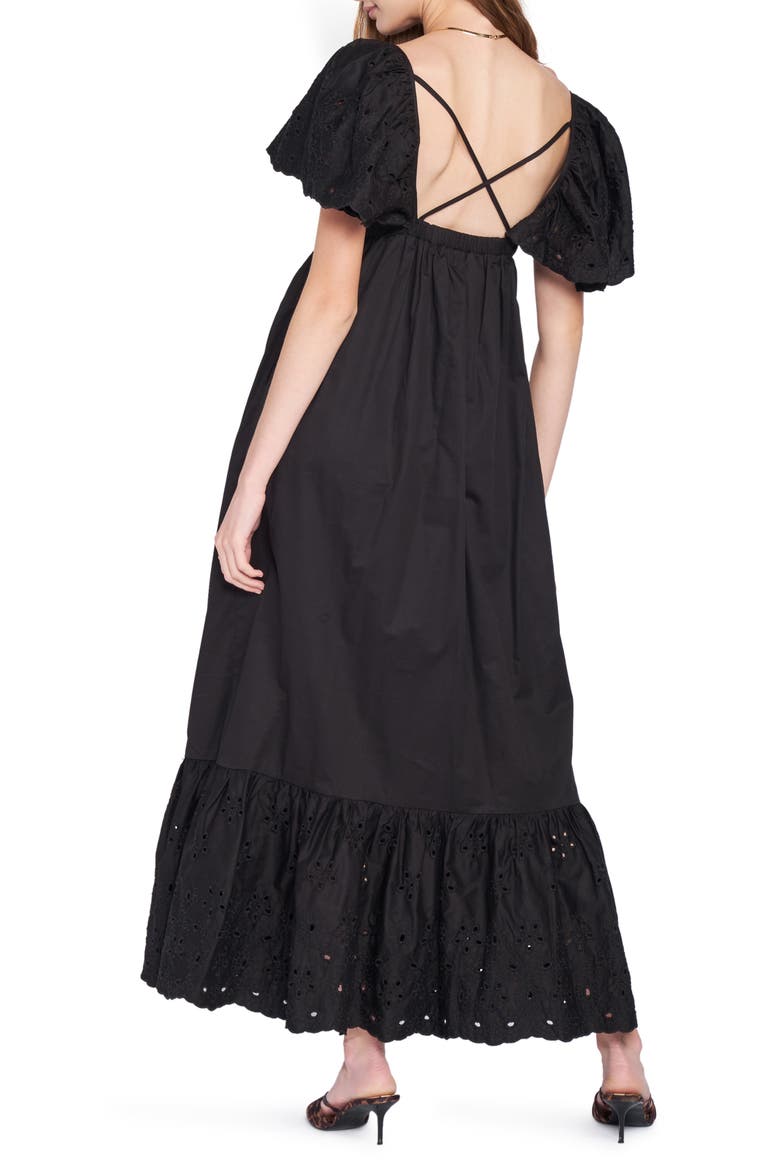 Eyelet Detail Flutter Sleeve Poplin Maxi Dress, Alternate, color, BLACK