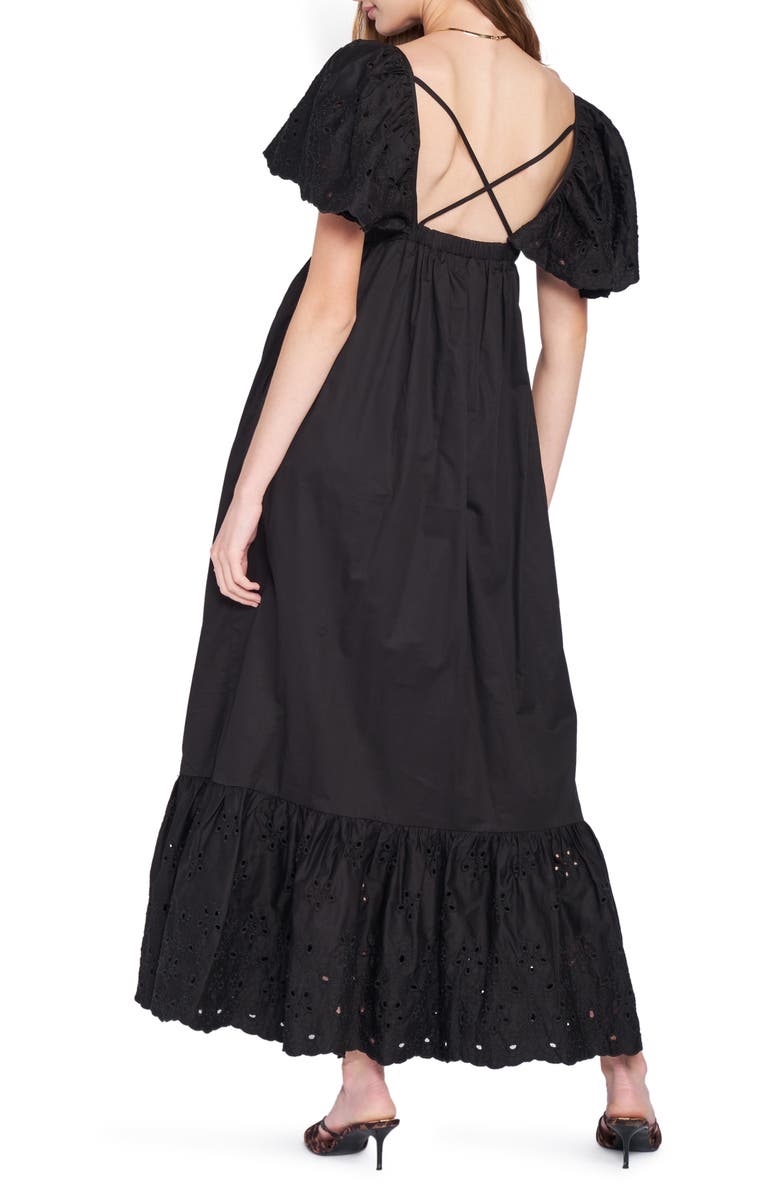 En Saison Eyelet Detail Flutter Sleeve Poplin Maxi Dress, Alternate, color,