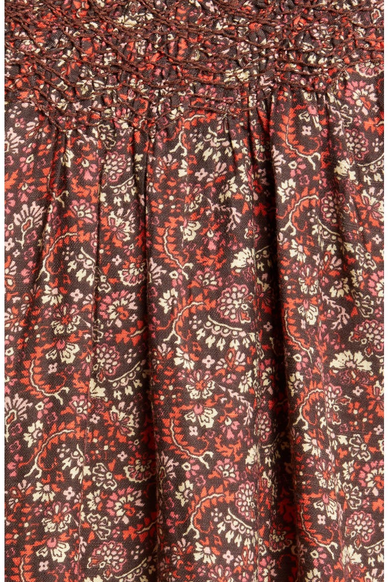 Print Smocked Peasant Blouse, Alternate, color, BROWN MULTI