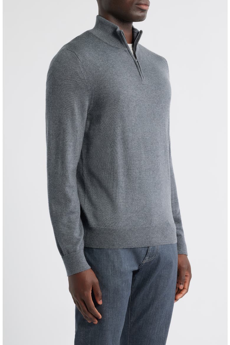 Washable Italian Merino Wool Quarter Zip Sweater, Alternate, color, GREY TURBULENCE HEATHER
