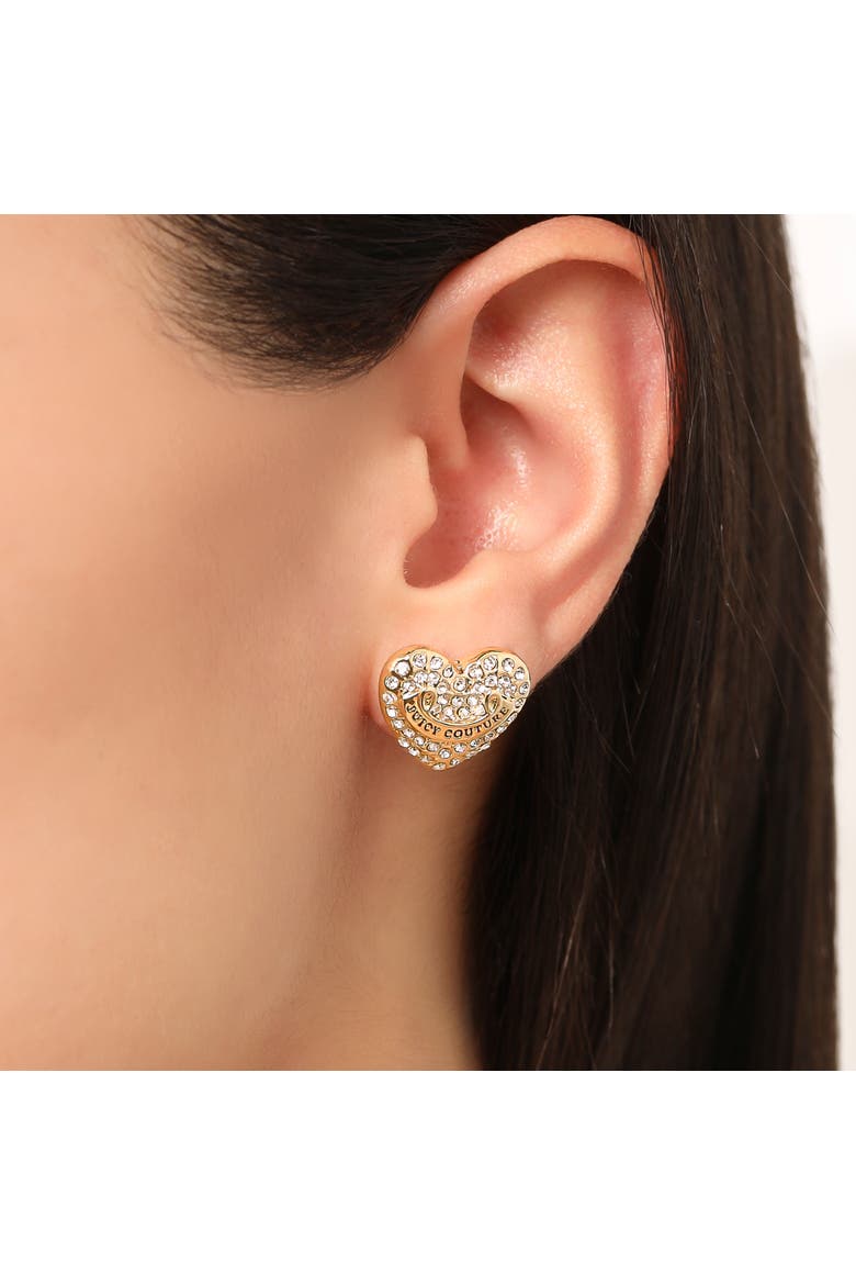 Heart Crystal Stud Earrings, Gold-Tone with Crystals, Alternate, color, Gold
