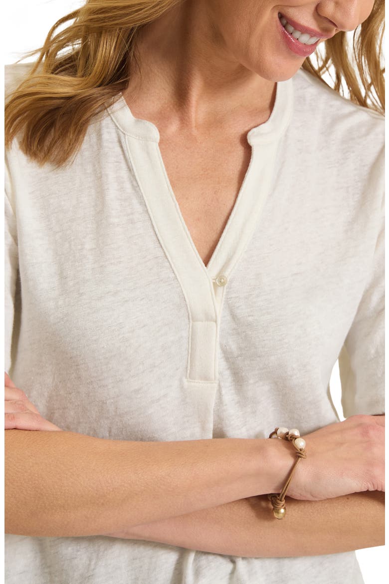 Linnea Placket Linen T-Shirt, Alternate, color, WHITE