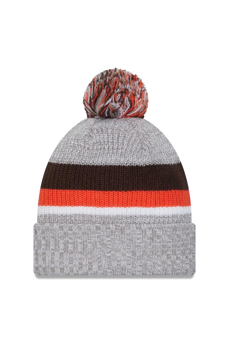 Men's New Era Heather Gray Cleveland Browns Cuffed Knit Hat with Pom, Alternate, color, Heather Gray