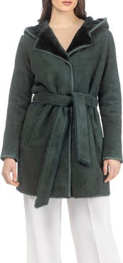 GORSKI Genuine Shearling Belted Parka with Embroidered Trim