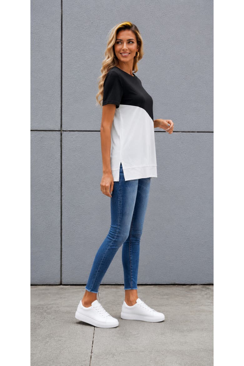 Colorblock Side-Slit Relaxed Fit Tunic Tee, Alternate, color, Black