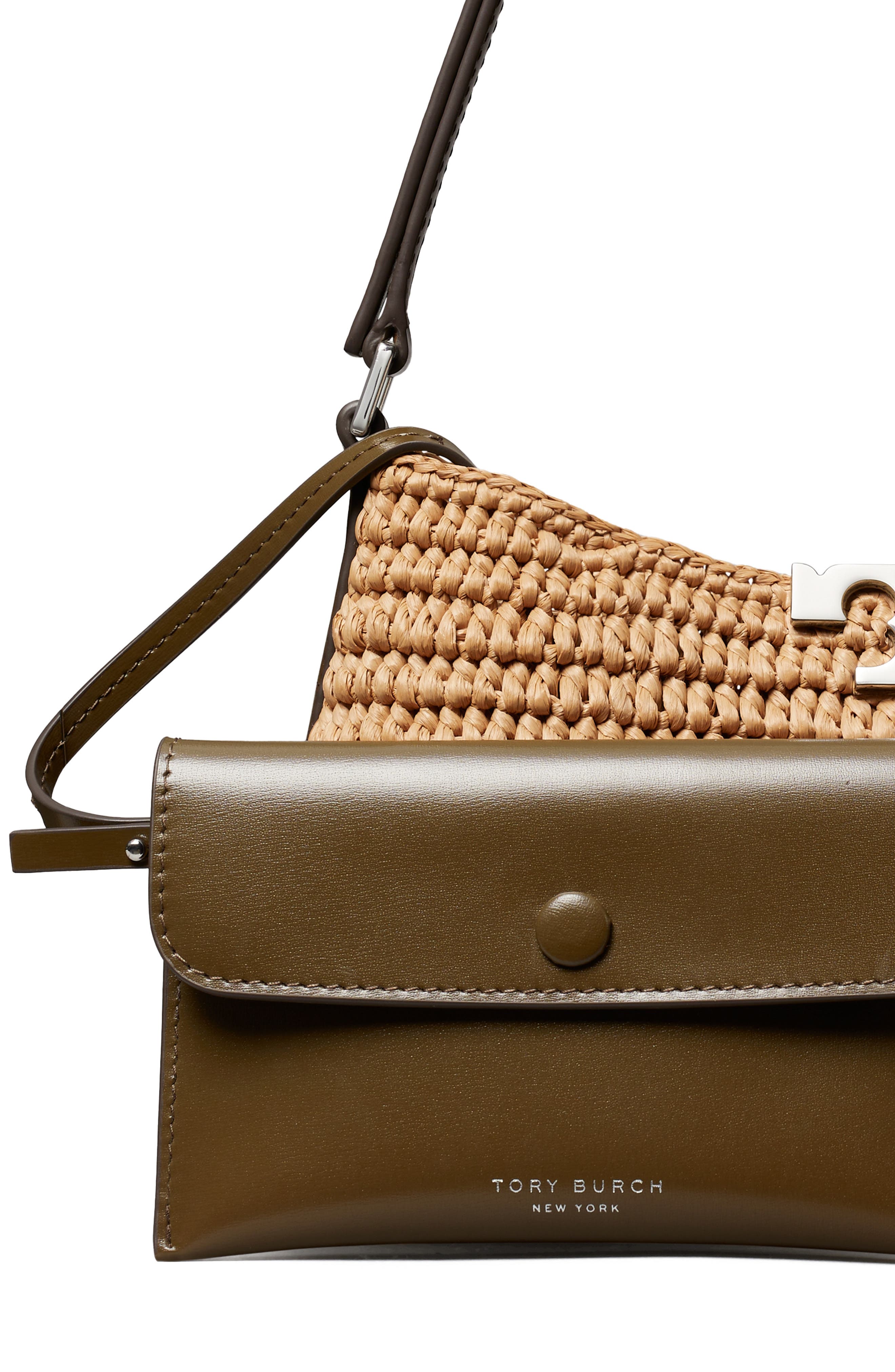 Tory Burch Slim Eleanor Woven Raffia Shoulder Bag, Alternate, color, Honeycomb