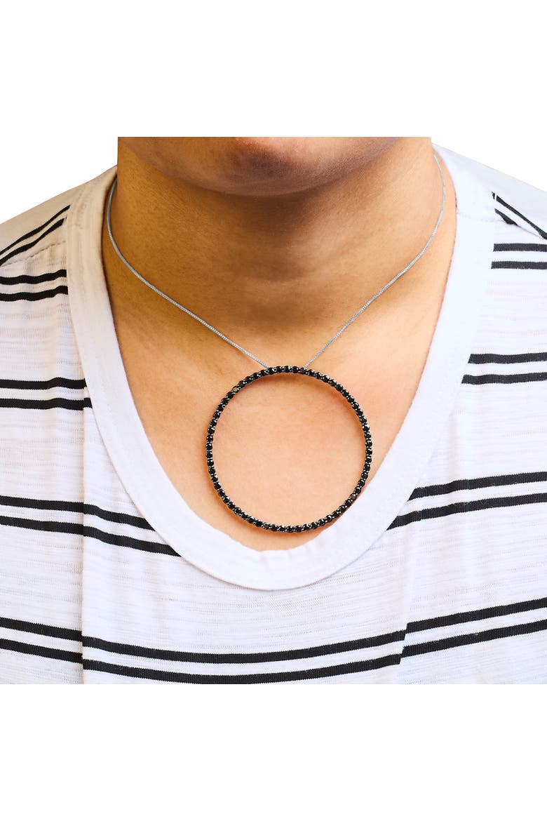 Silver 5.0 Cttw Black Diamond Open Hoop Circle Pendant Necklace, Alternate, color, White