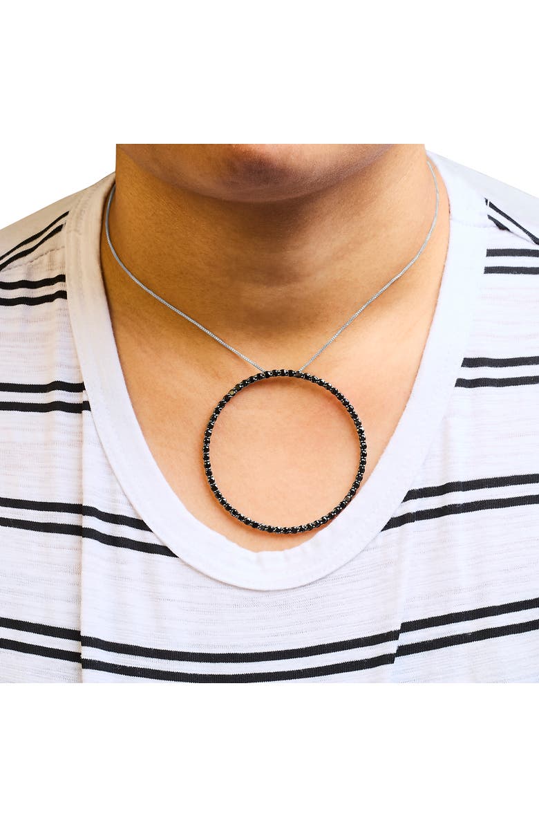 Haus of Brilliance Silver 5.0 Cttw Black Diamond Open Hoop Circle Pendant Necklace, Alternate, color, White
