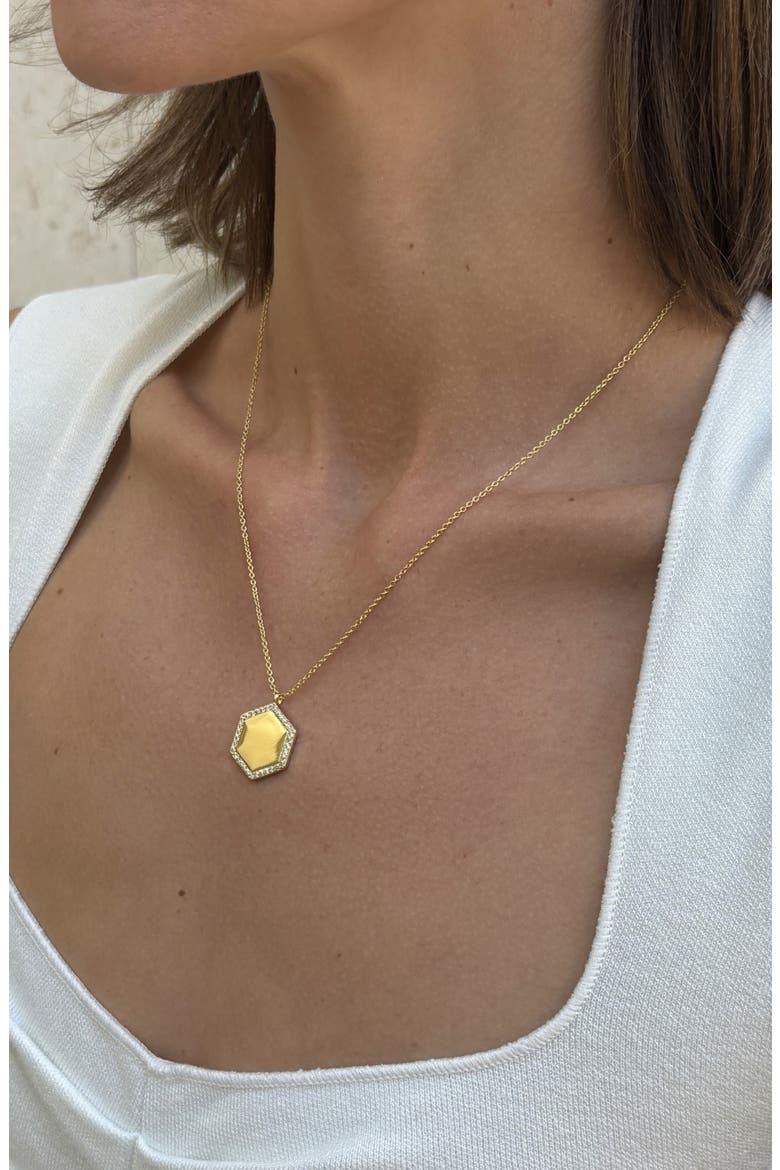 Pavé Hexagon Pendant Necklace, Alternate, color, GOLD