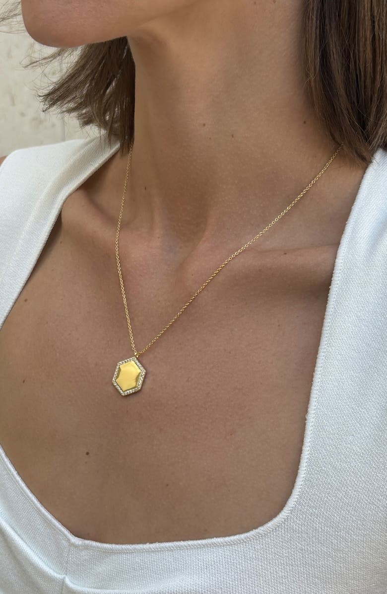 Adornia Pavé Hexagon Pendant Necklace, Alternate, color, Gold