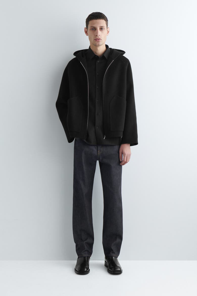 Double-Faced Wool Zip-Up Hoodie, Main, color, BLACK