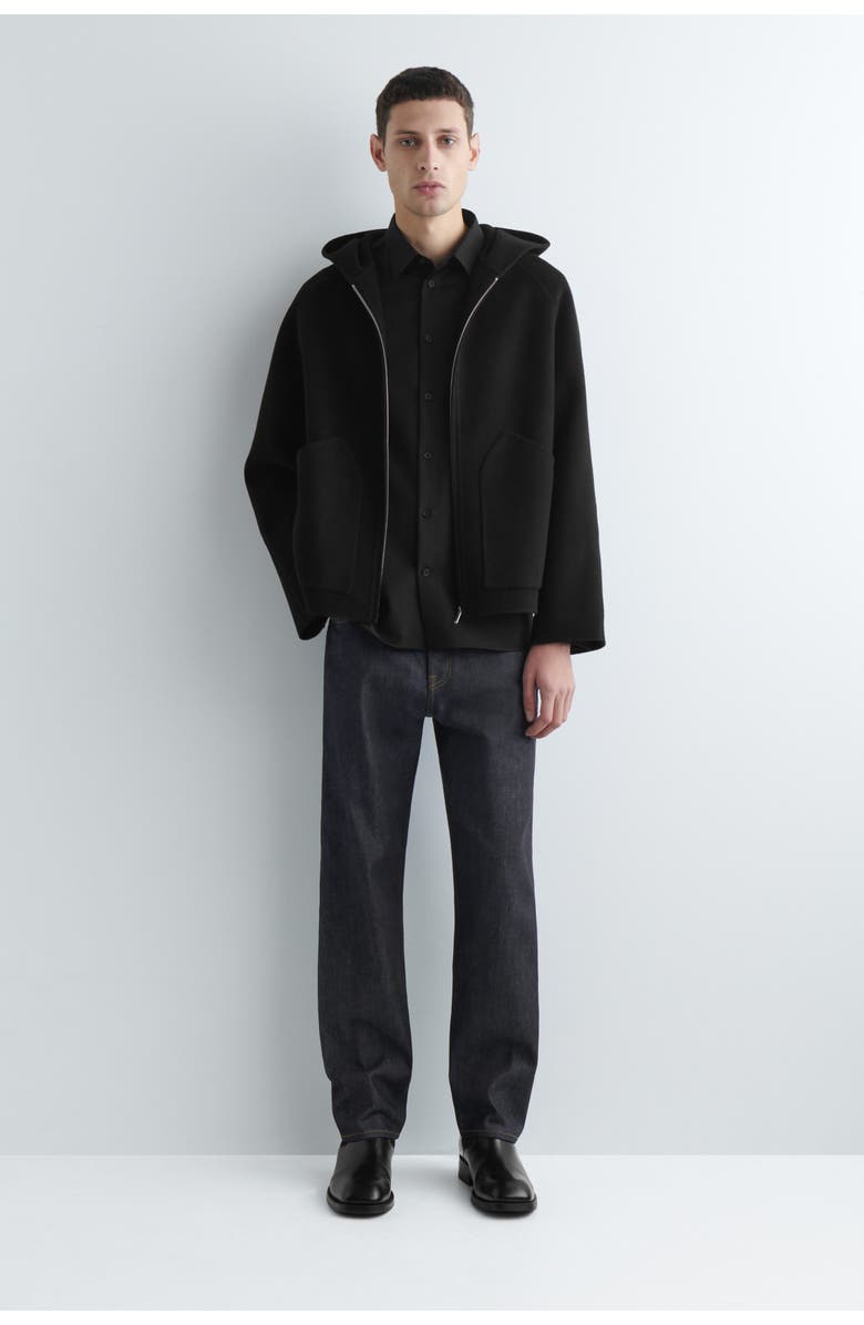 COS Double-Faced Wool Zip-Up Hoodie, Main, color, Black