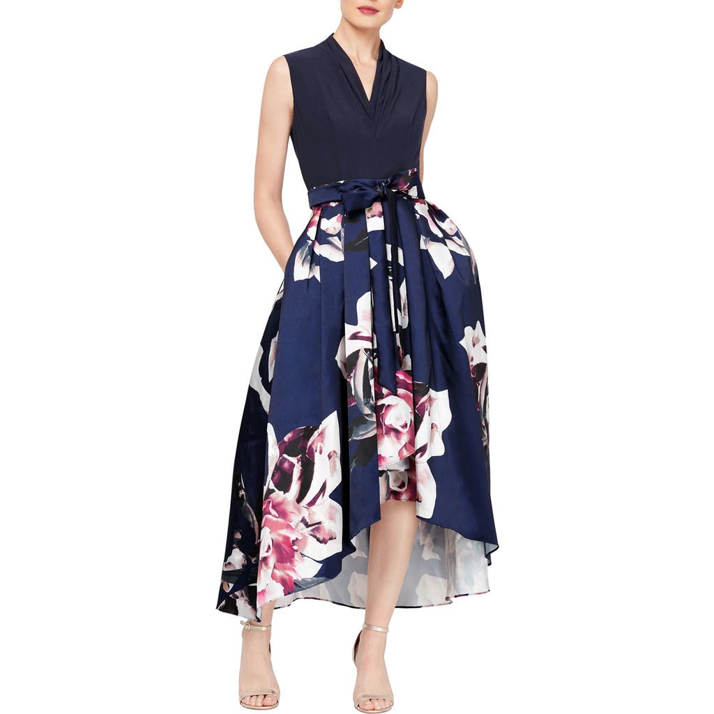 SLNY Floral Pleated High-Low Dress in Navy Multi  product