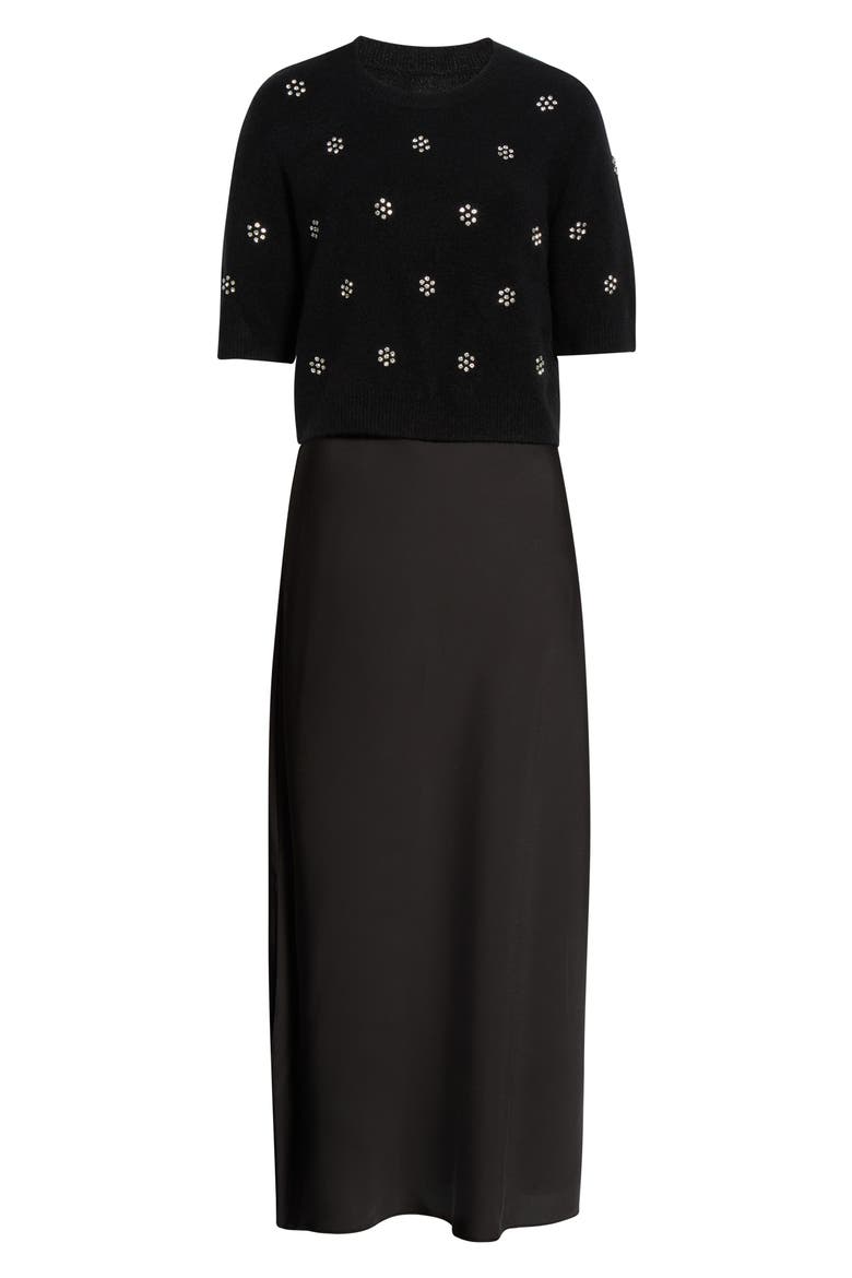 Satin Maxi Slipdress & Short Sleeve Sweater Set, Alternate, color, RICH BLACK