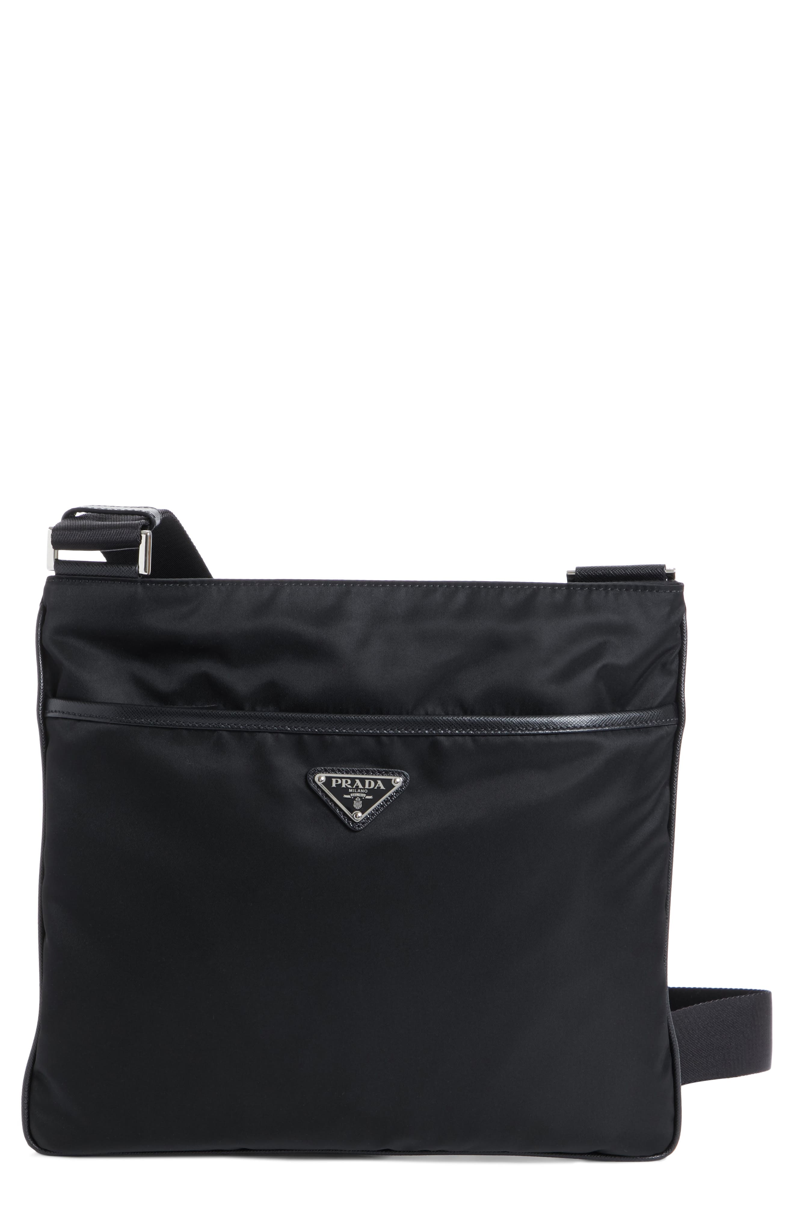 Prada Slim Compact Nylon Messenger Bag, Main, color, 