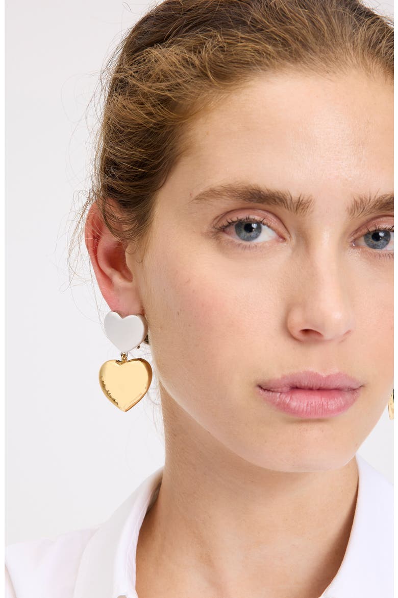 heart you double drop earrings, Alternate, color, SILVER GOLD