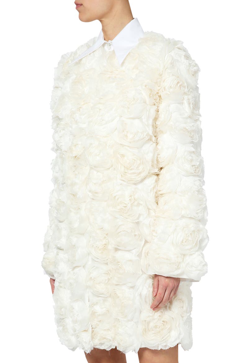 Embellished 3D Rose Silk Coat, Alternate, color, WHITE