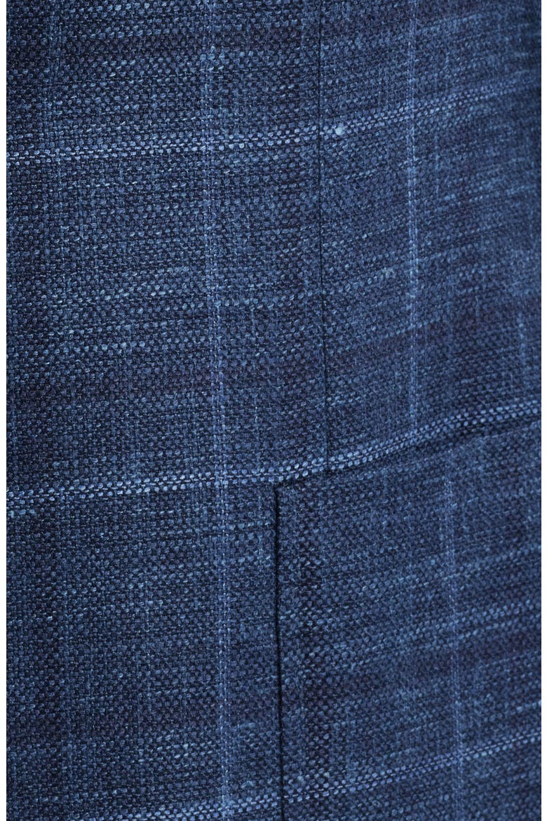 Kei Trim Fit Plaid Wool, Silk & Linen Sport Coat, Alternate, color, BLUE