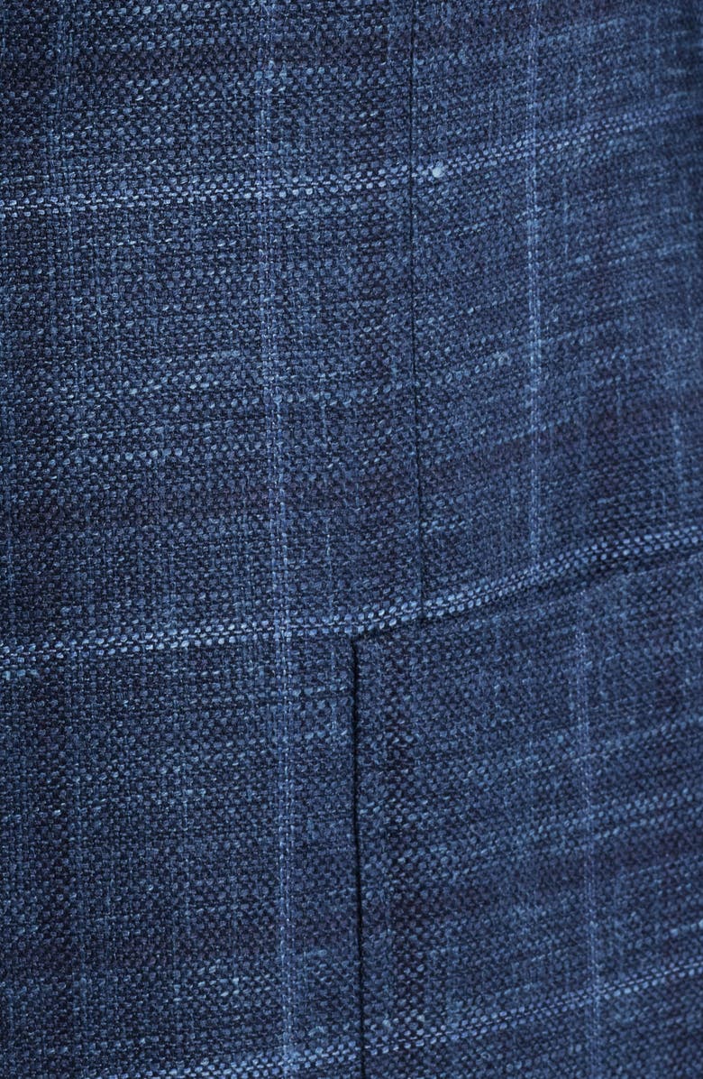 Canali Kei Trim Fit Plaid Wool, Silk & Linen Sport Coat, Alternate, color, Blue