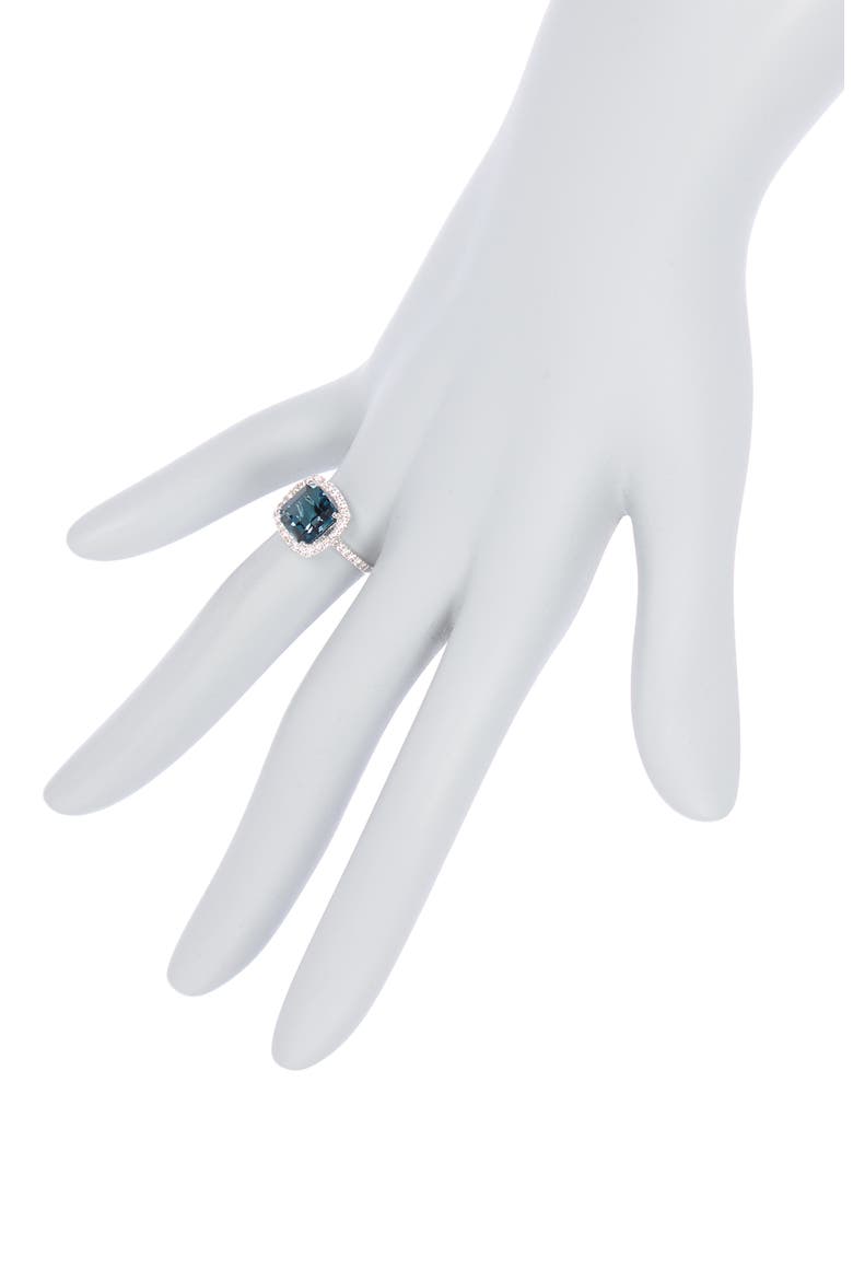 14K White Gold Asscher Cut London Blue Topaz Diamond Ring, Alternate, color, BLUE