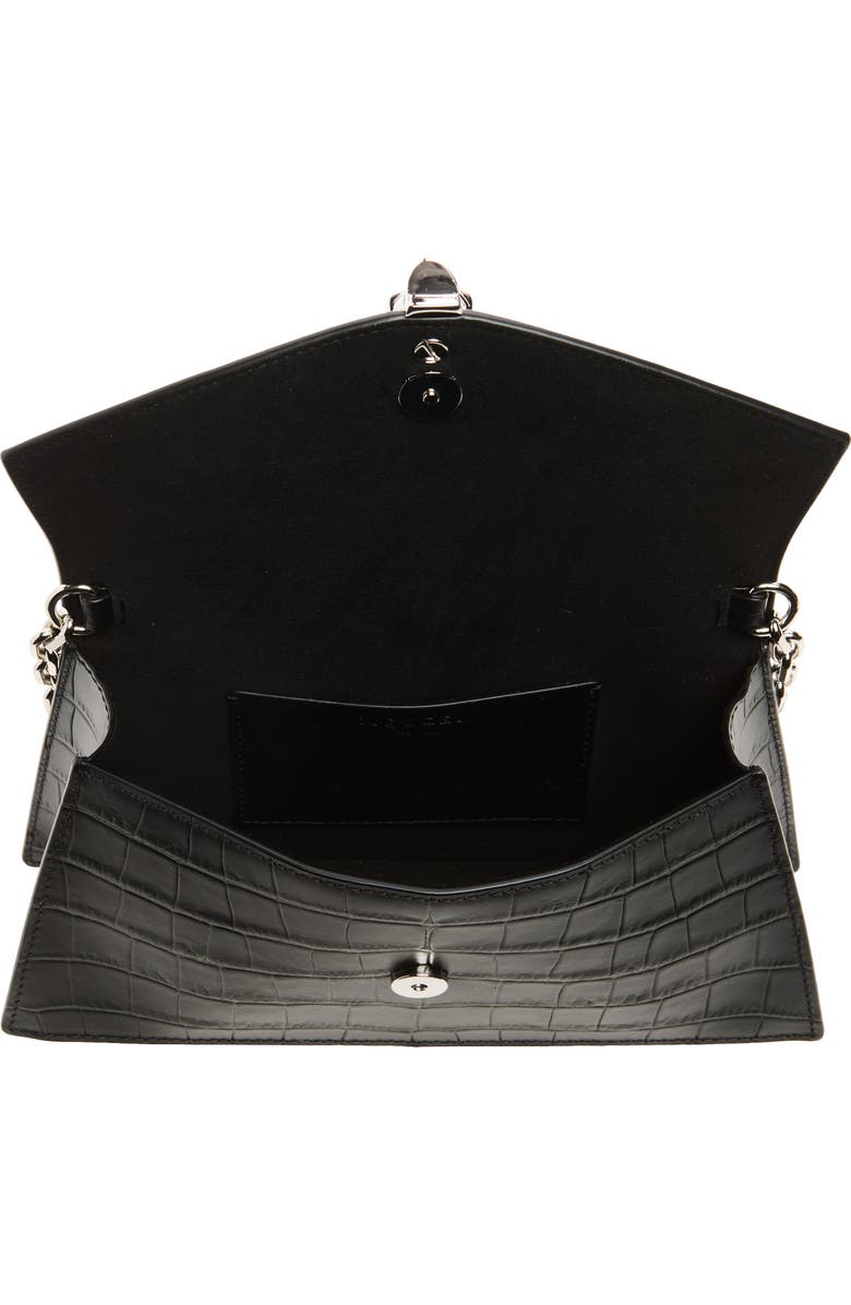 McQueen Mini Skull Croc Embossed Leather Crossbody Bag, Alternate, color, Black