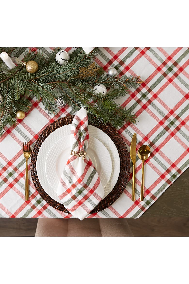 Nutcracker Plaid Tablecloth 52X52, Alternate, color, Nutcracker Plaid