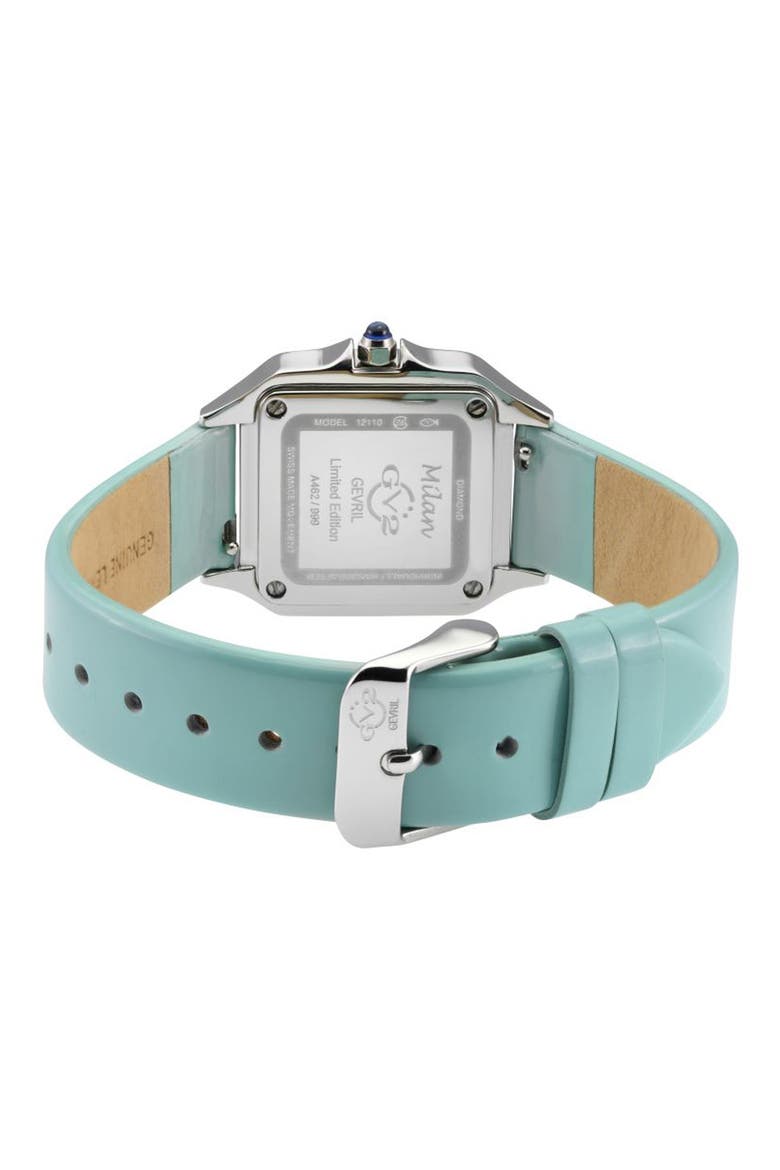 Milan Diamond Embellished Leather Strap Watch, 27.5mm - 0.06ctw, Alternate, color, TURQUOISE