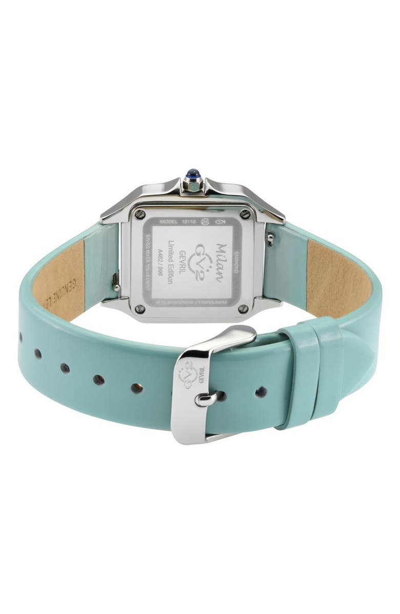 GV2 Milan Diamond Embellished Leather Strap Watch, 27.5mm - 0.06ctw, Alternate, color, Turquoise